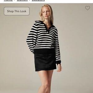 NWT J Crew Ribbed cotton button-collar sweater in stripe black/ivory Size S